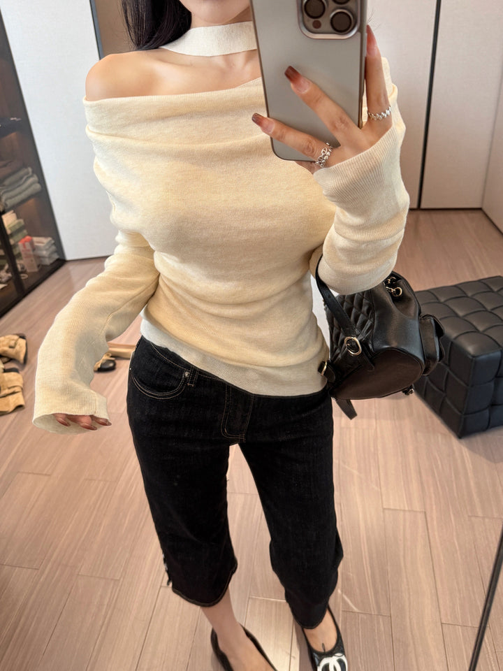 【tops】スカーフ付きニットトップス Q9217