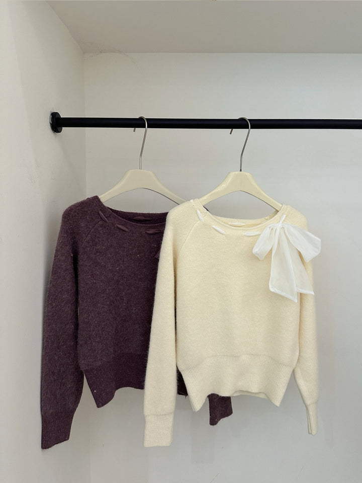 【tops】ビッグリボン付きニットトップス Q9243
