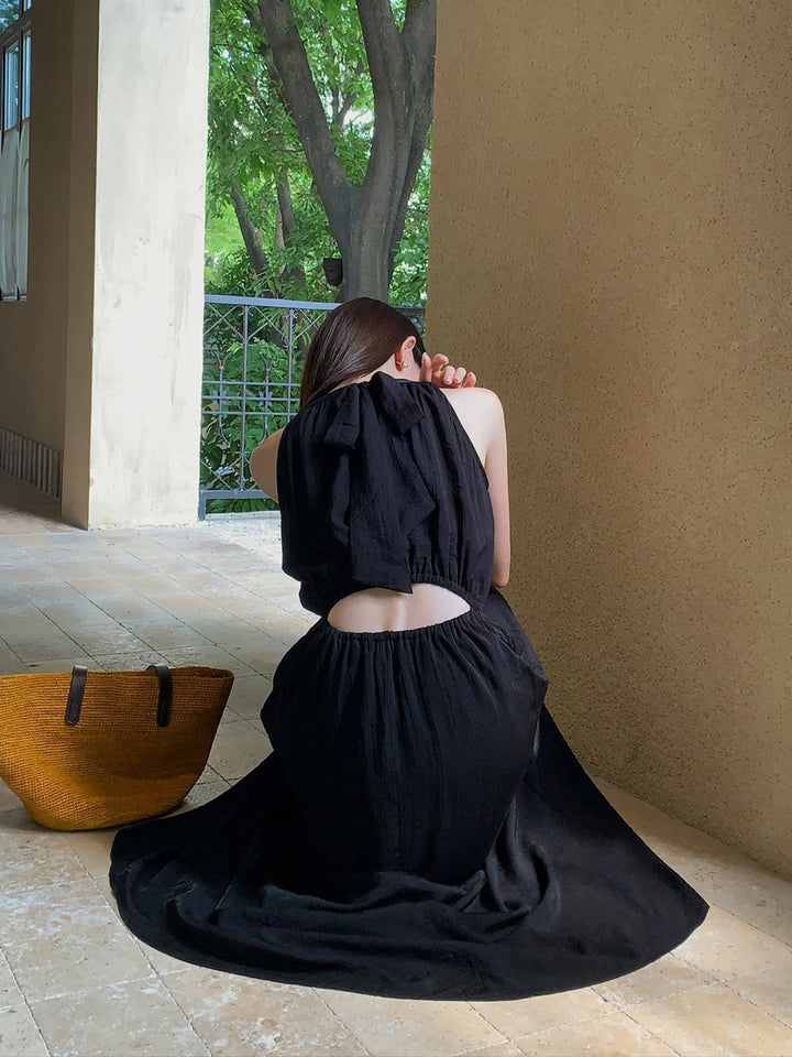 【dress】ノースリーブバックリボンロングワンピース Q8650