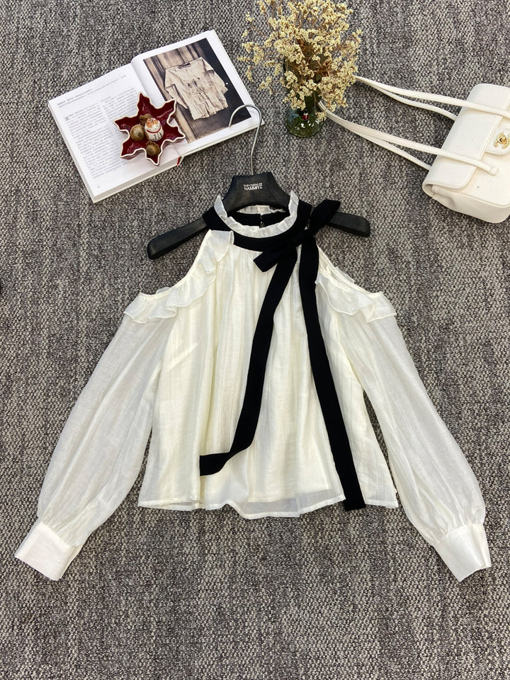 【tops】リボン付きオフショルダートップス Q8939