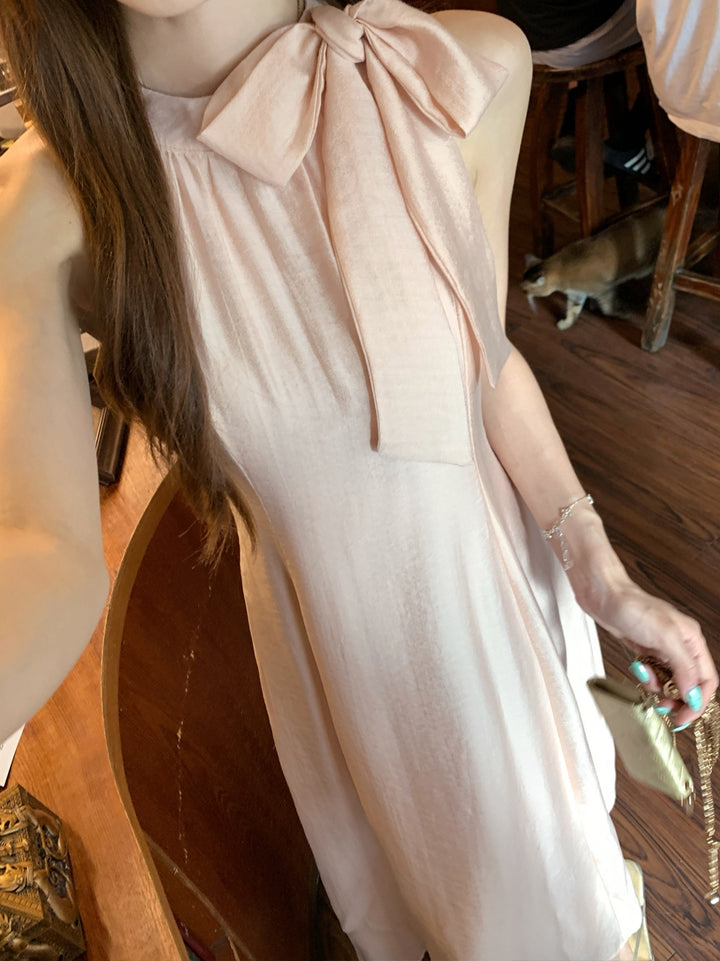 【dress】ノースリーブリボン付きロングワンピース Q8663