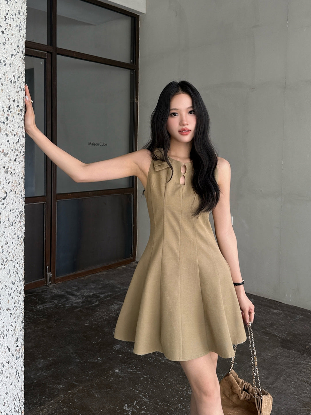 【dress】リボン付きミニベストワンピース Q8667