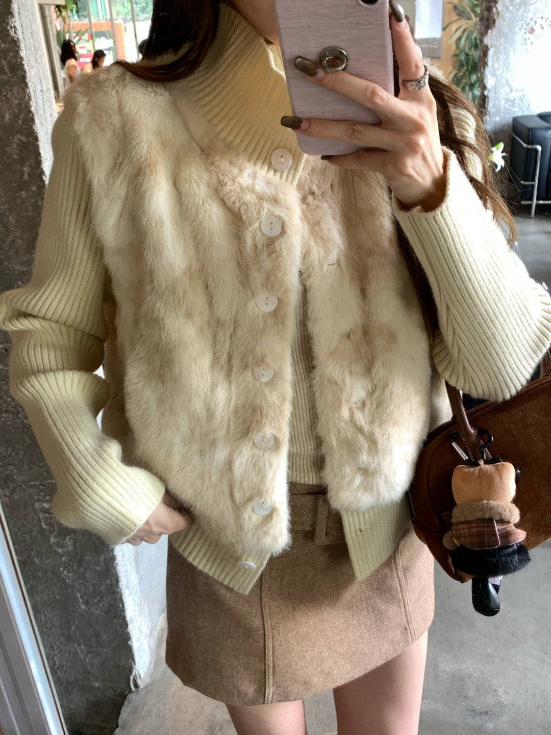 【outer】ファードッキングニットカーディガン Q9268