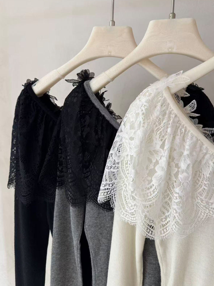【tops】レースドッキングニットトップス Q9140