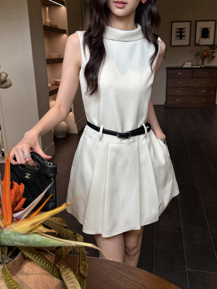 【dress】ベルト付きノースリーブミニワンピース Q8669
