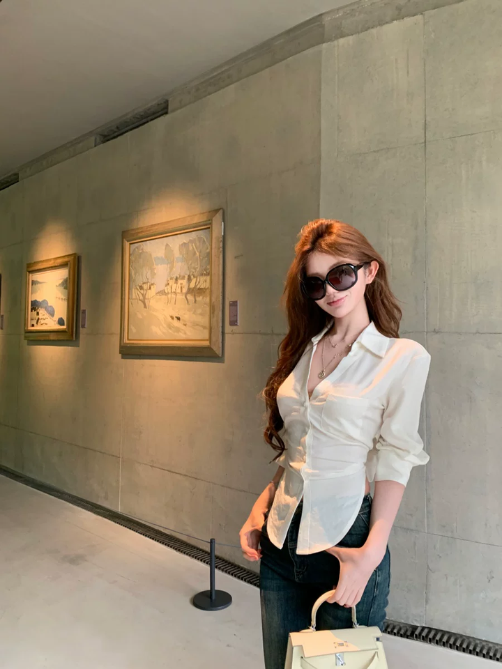 【tops】バックリボンシャツ Q8558