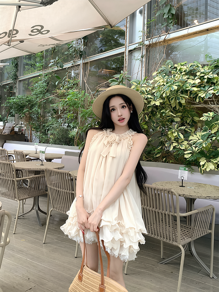 【dress】ノースリーブギャザーフリルミニワンピース Q8631