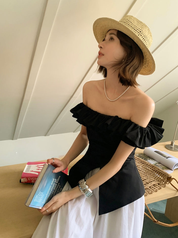 【tops】オフショルダーギャザーフリルトップス Q8693