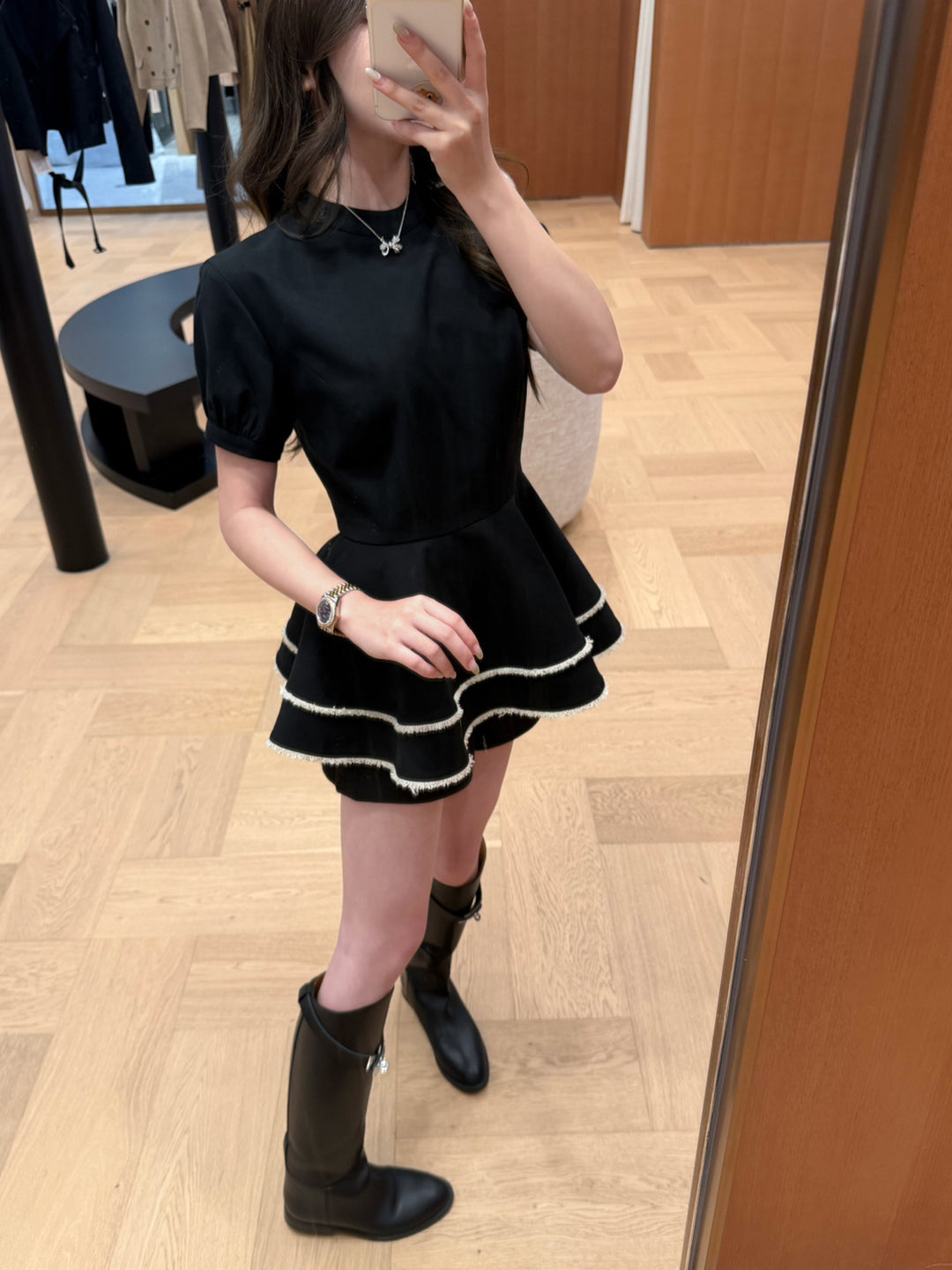 【dress】半袖ミニティアードワンピース Q9032