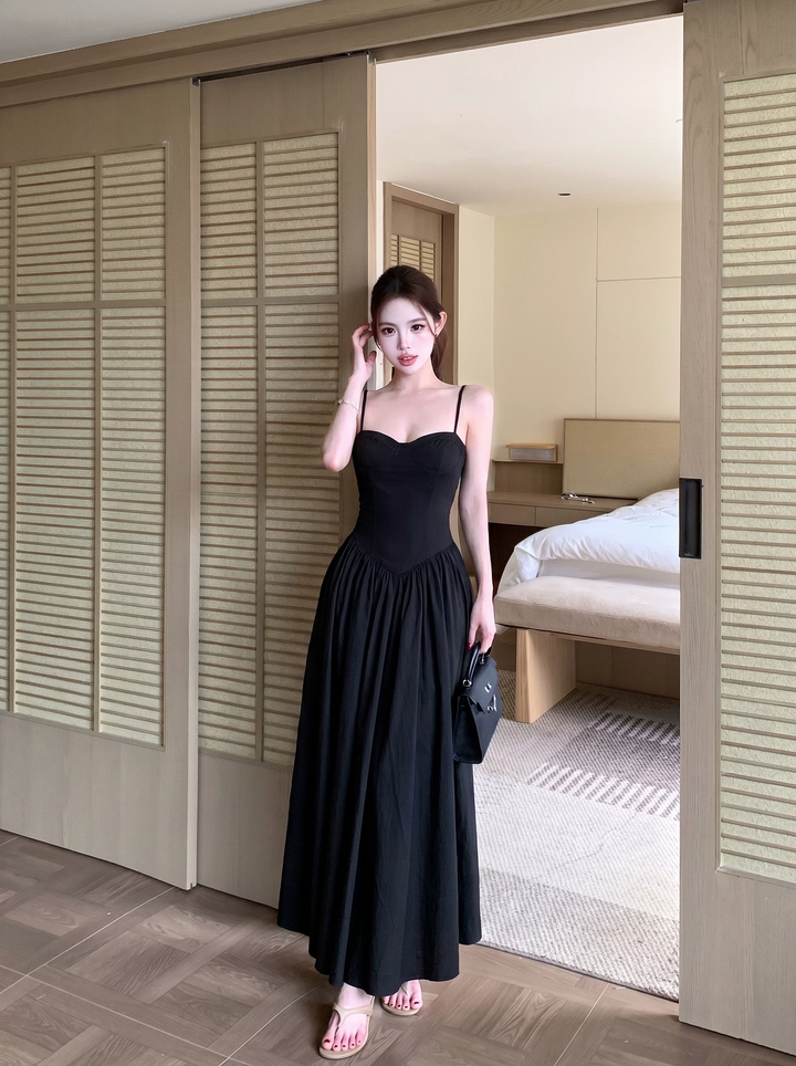 【dress】胸パット付きロングキャミワンピース Q8574