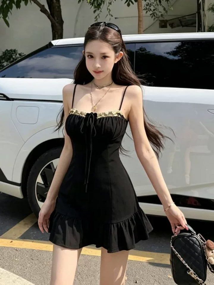 【dress】レースドッキングミニキャミワンピース Q8640