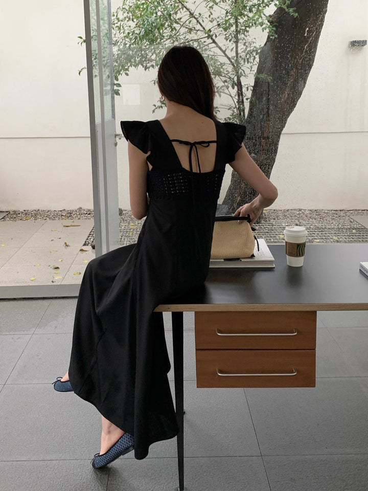 【dress】レースドッキングフラッタースリーブワンピース Q8672