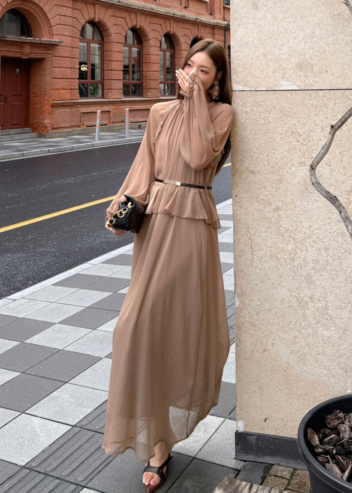 【dress】ベルト付きバックリボンロングワンピース Q8984