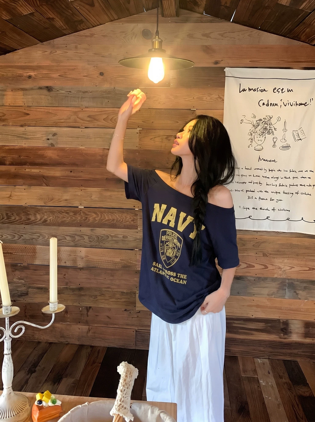 【tops】2色展開オフショルダーTシャツ Q8564