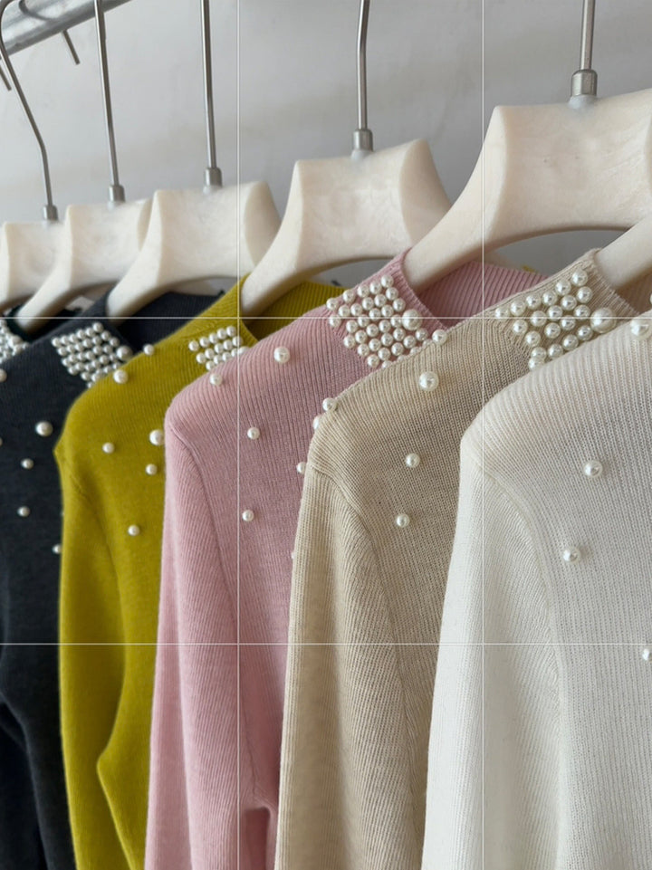 【tops】パール付きニットトップス Q9139