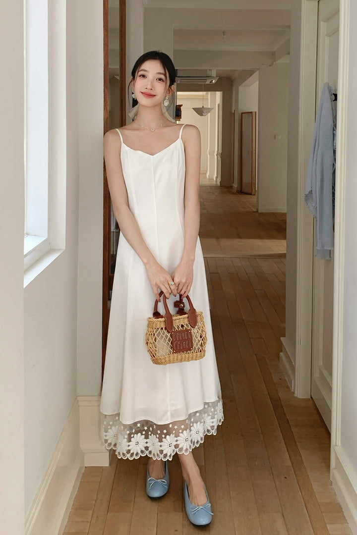 【dress】レースドッキングロングキャミワンピース Q8680