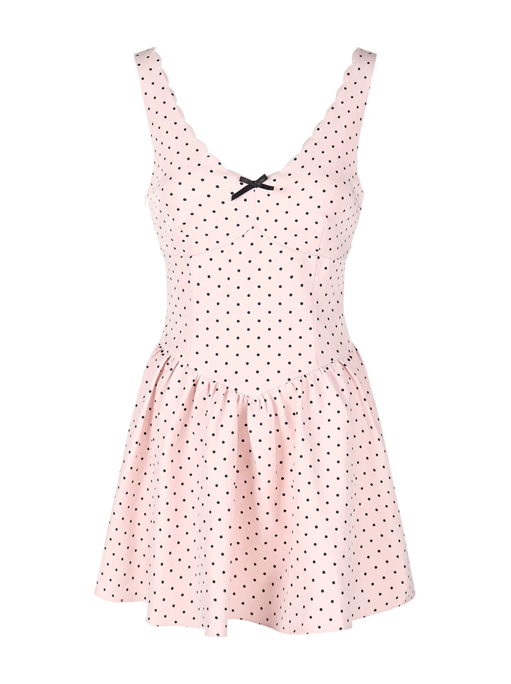 【dress】ドット柄ノースリーブミニワンピース Q8563