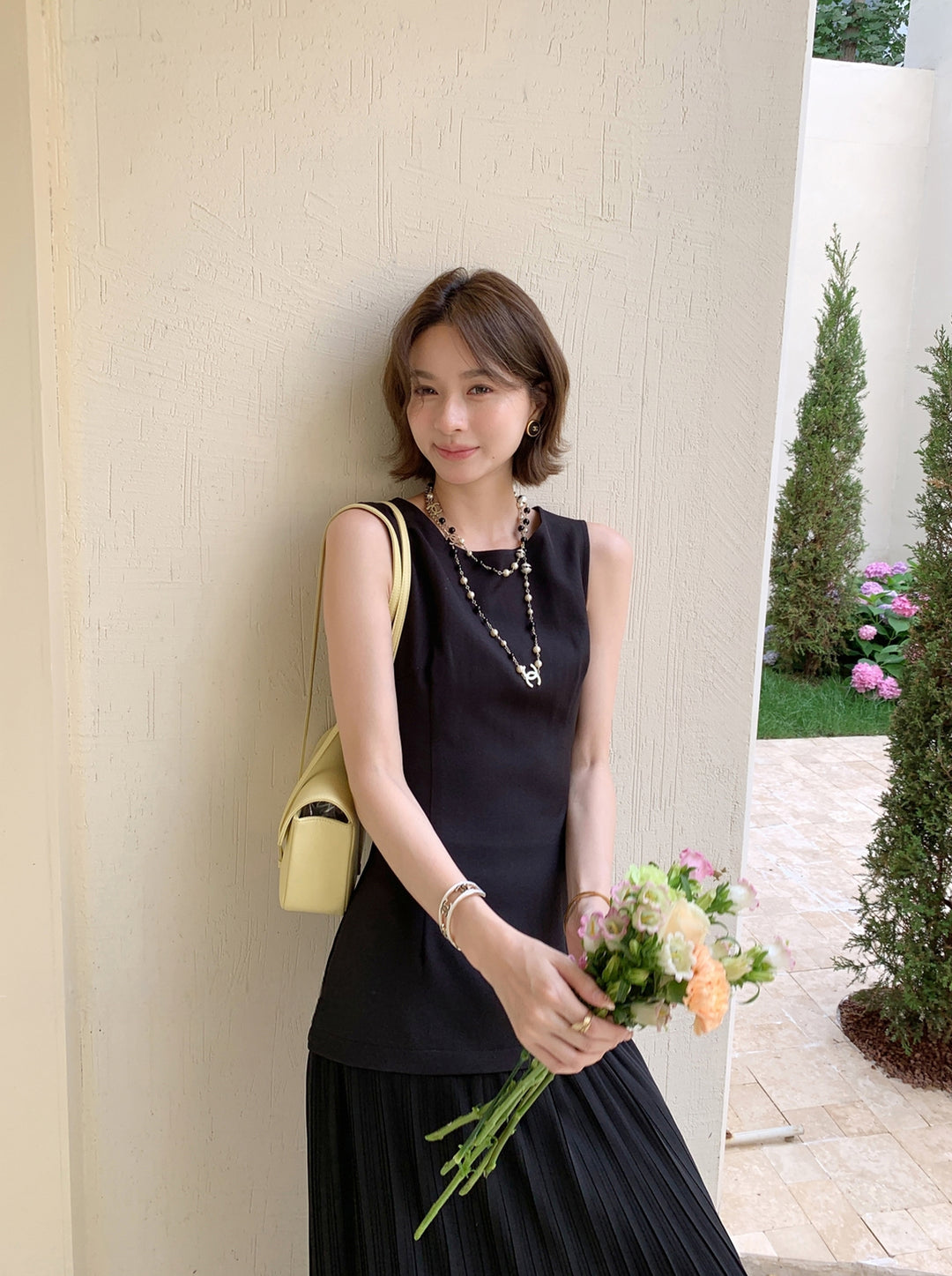 【dress】ノースリーブフェイクレイヤードワンピース Q8697