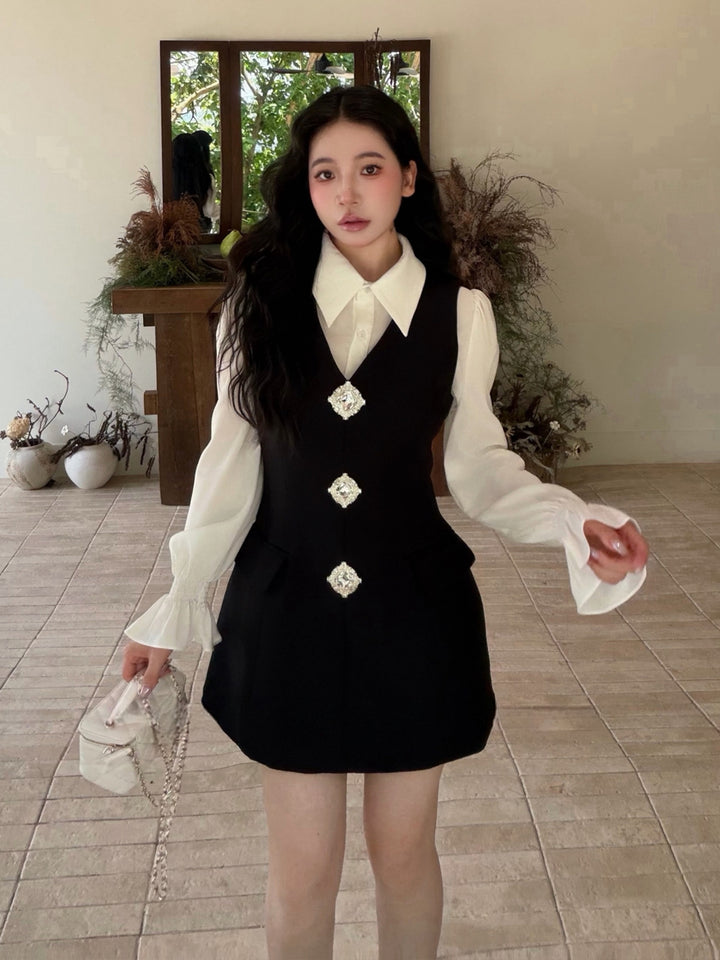 【dress】ラインストーン付きベストワンピース Q9087