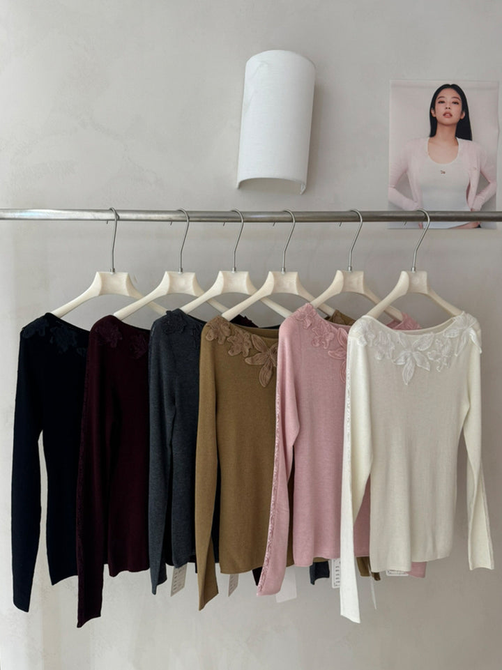 【tops】立体フラワー付きニットトップス Q9138