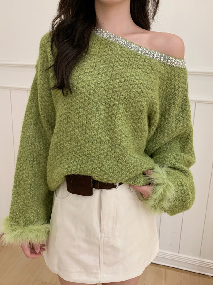 【tops】パール付きニットトップス Q9242