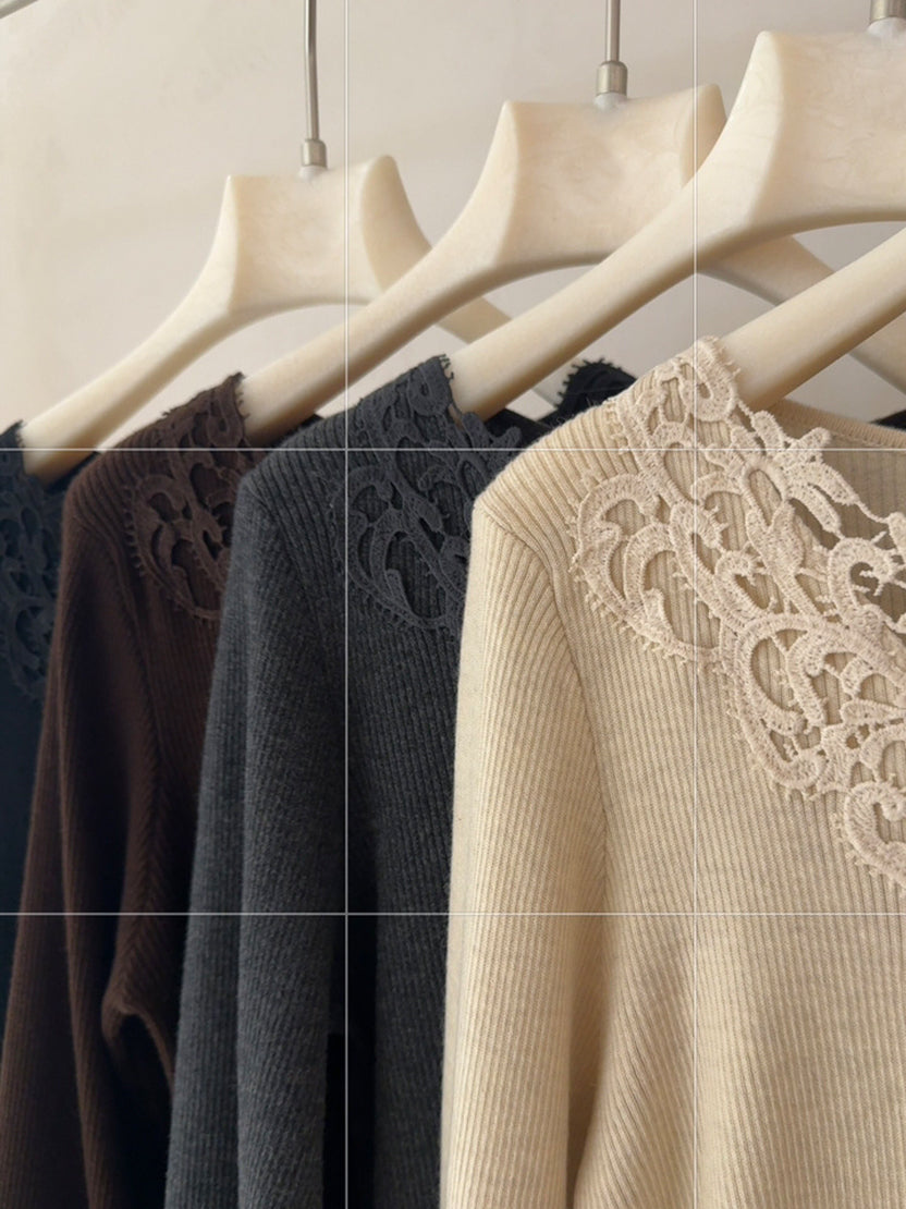 【tops】レースドッキングニットトップス Q9137