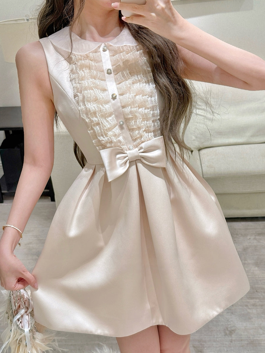 【dress】ノースリーブレースギャザーフリルワンピース Q8700