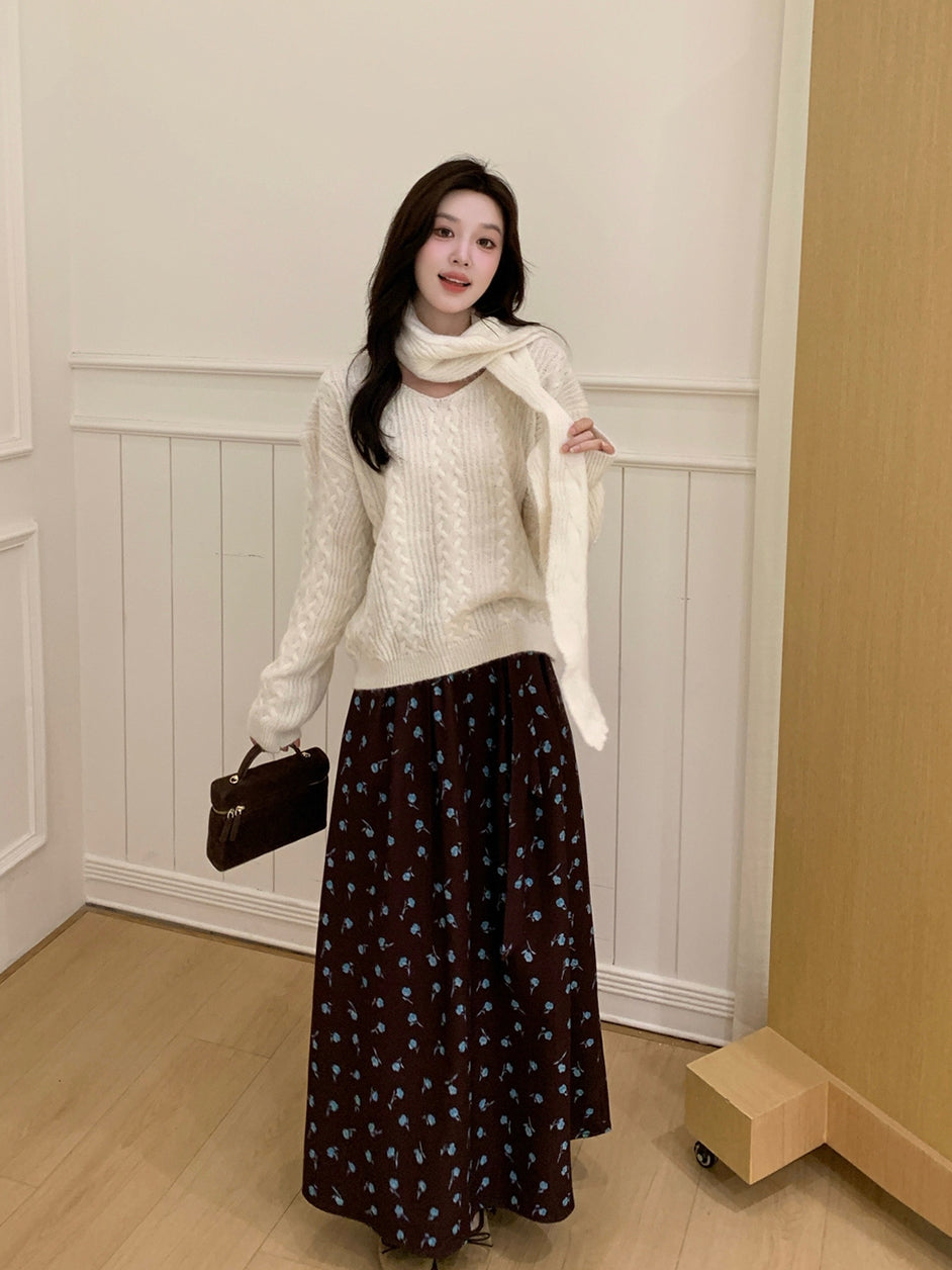 【tops】マフラー付きニットトップス Q9239