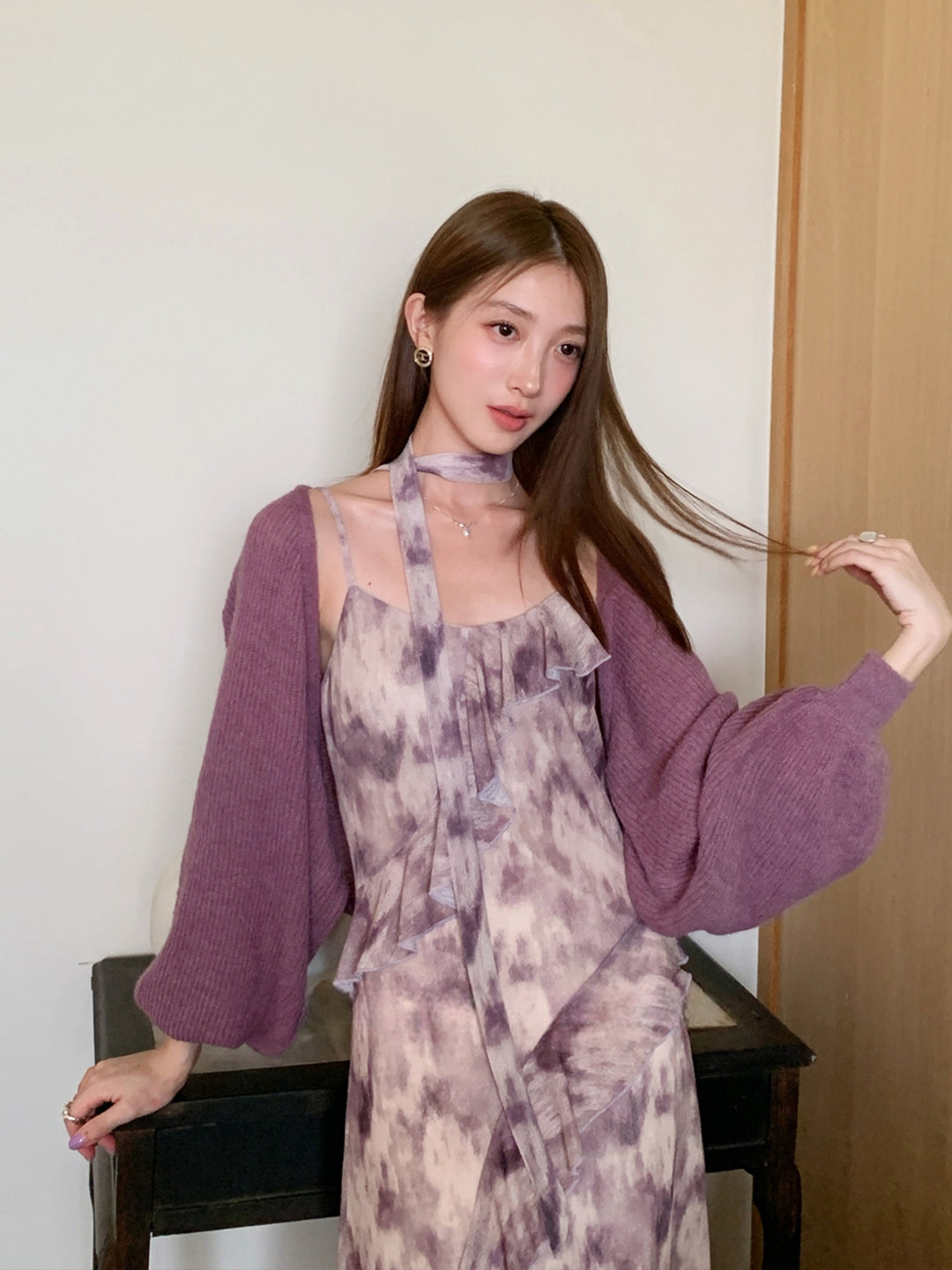 【dress】スカーフ付きロングキャミワンピース Q8999