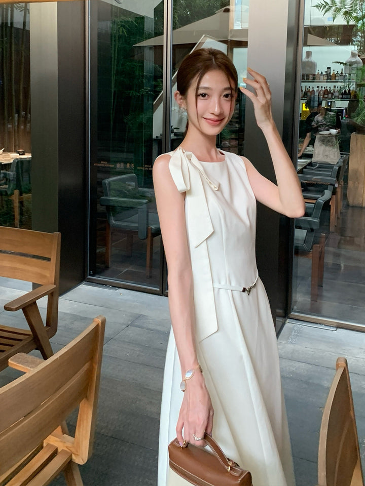 【dress】ベルト付きノースリーブロングワンピース Q8981