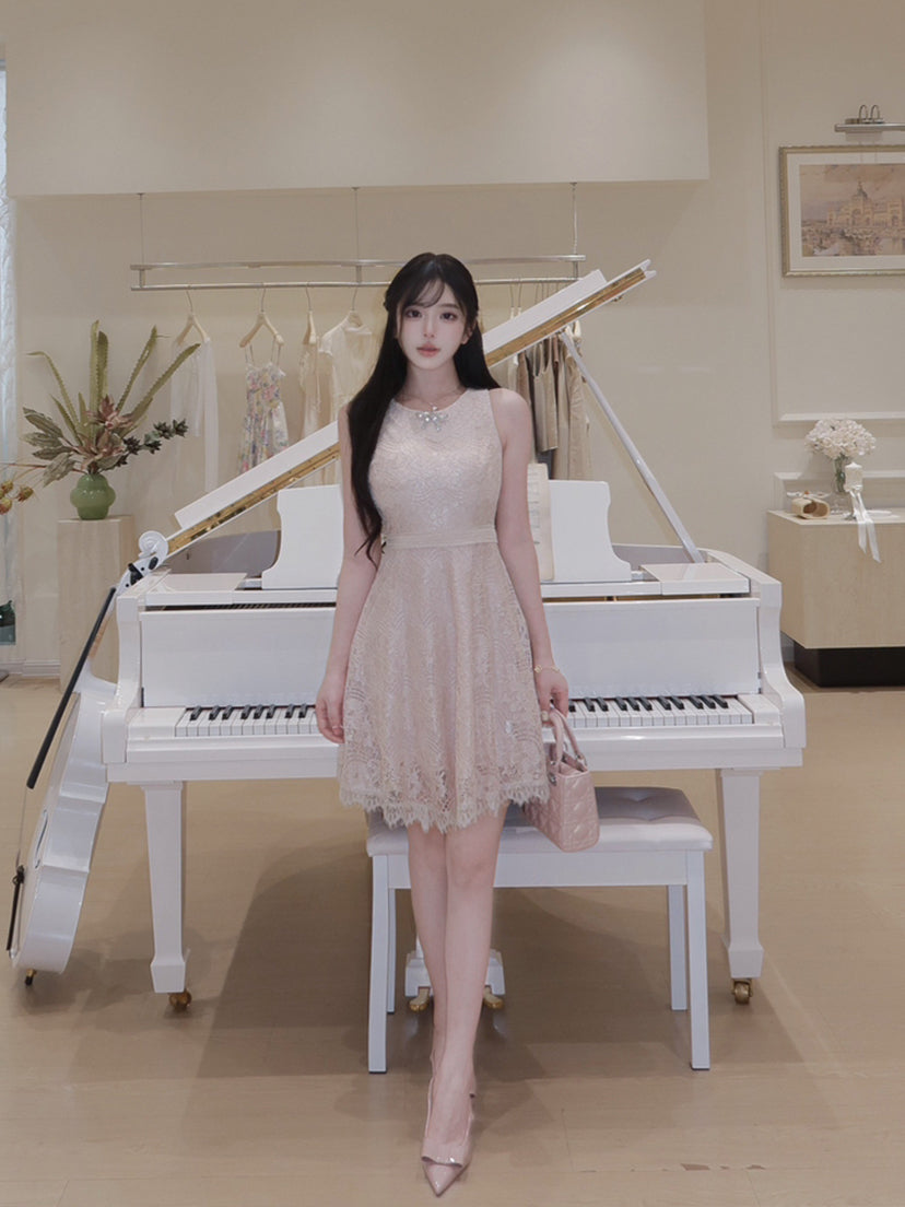 【dress】ノースリーブレースミニワンピース Q8688