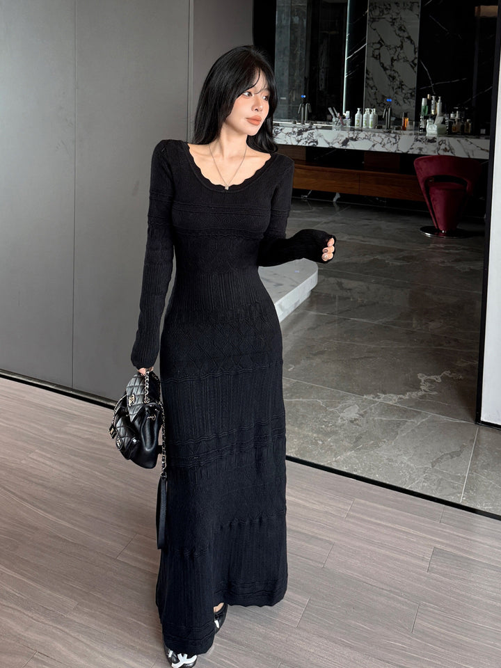 【dress】ロングアイレットニットワンピース Q9189
