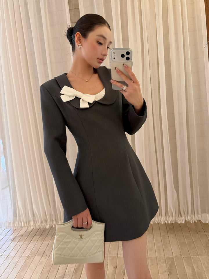 【dress】リボン付きピーターパンカラーワンピース Q8980