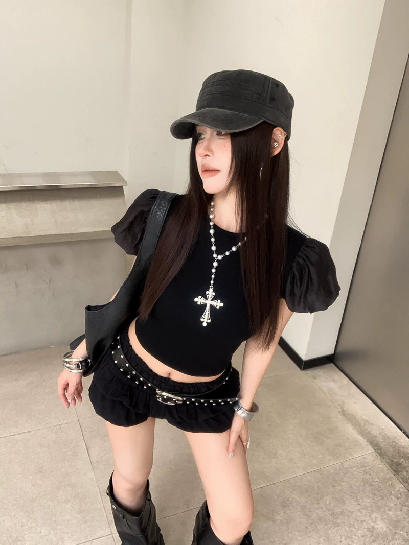 【tops】チュールドッキングフラッタースリーブトップス Q8575