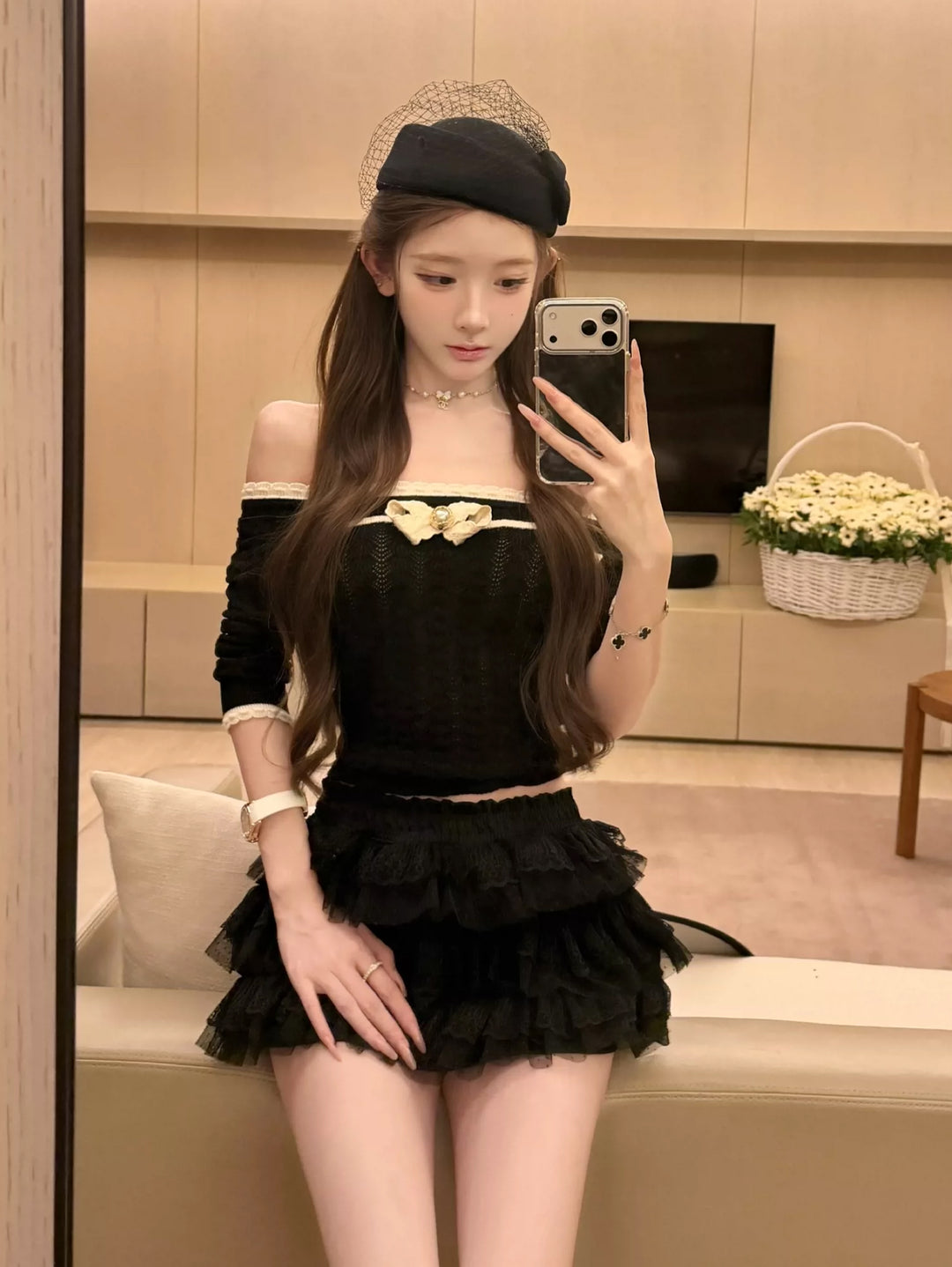 【tops】オフショルダーニットトップス Q9079