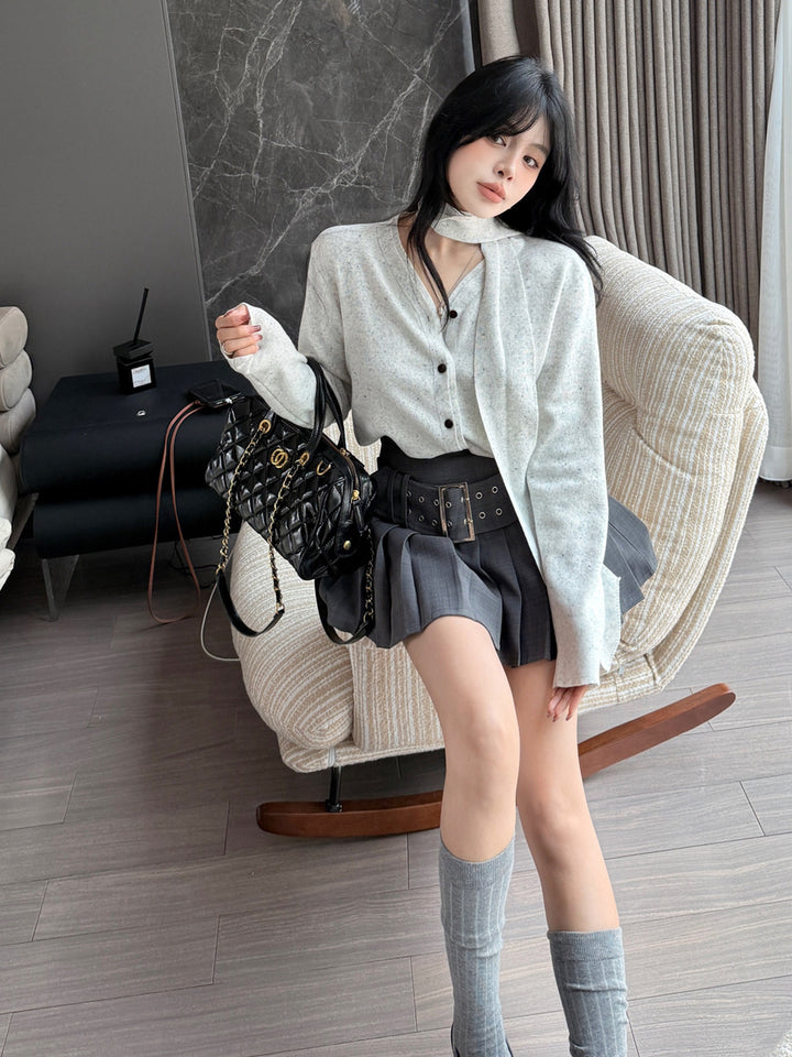 【outer】スカーフ付きニットカーディガン Q9219