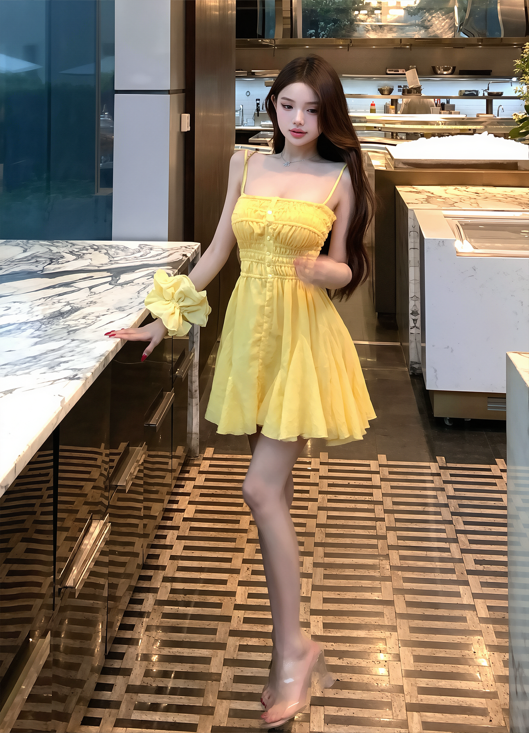 【dress】ギャザーフリルキャミワンピース Q8602