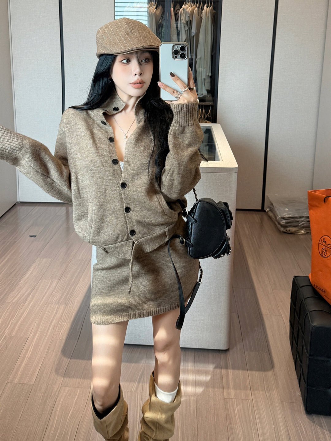 【set】ニットトップス×ミニスカートセット Q9190