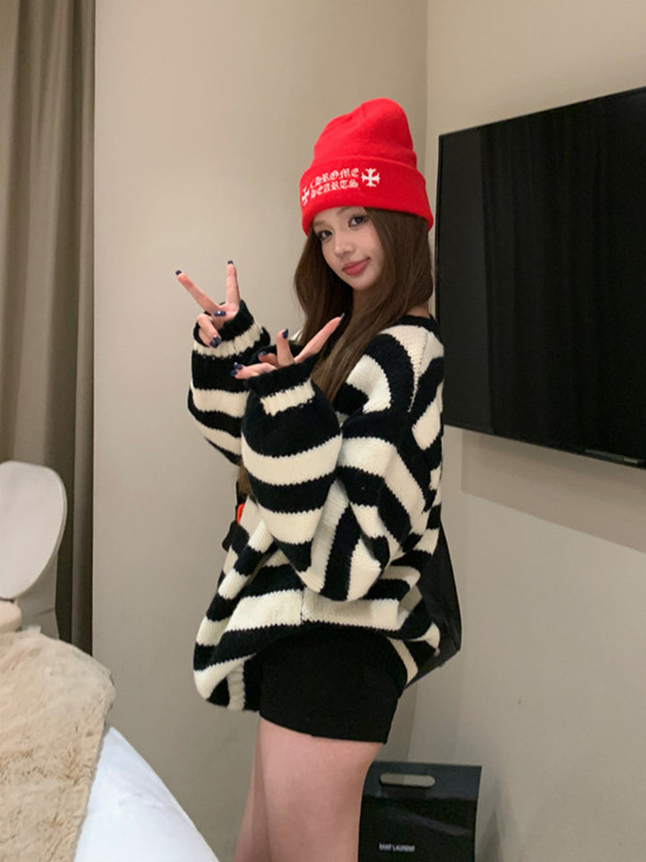 【tops】ボーダー柄ニットトップス Q9284