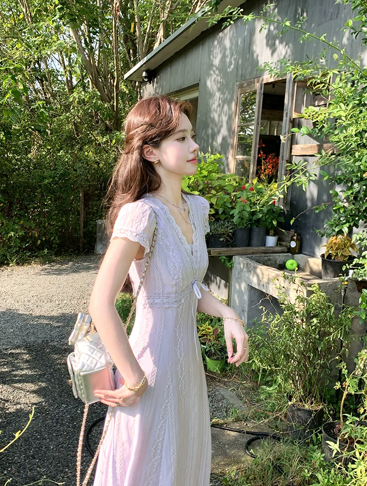 【dress】レースドッキングロングワンピース Q8532