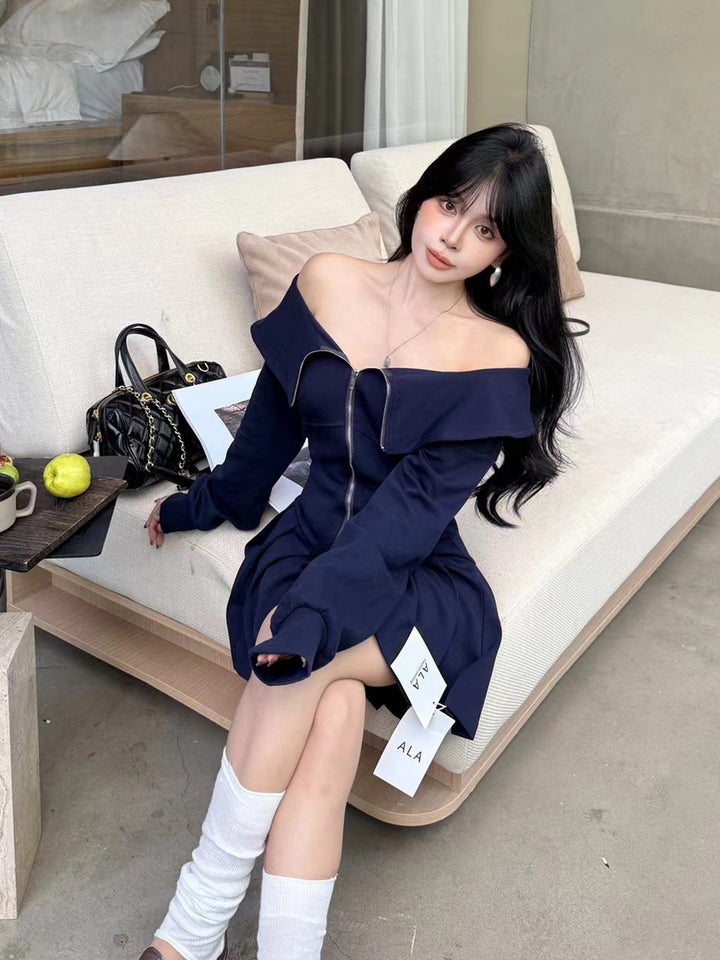 【dress】オフショルダーパーカーワンピース Q9030