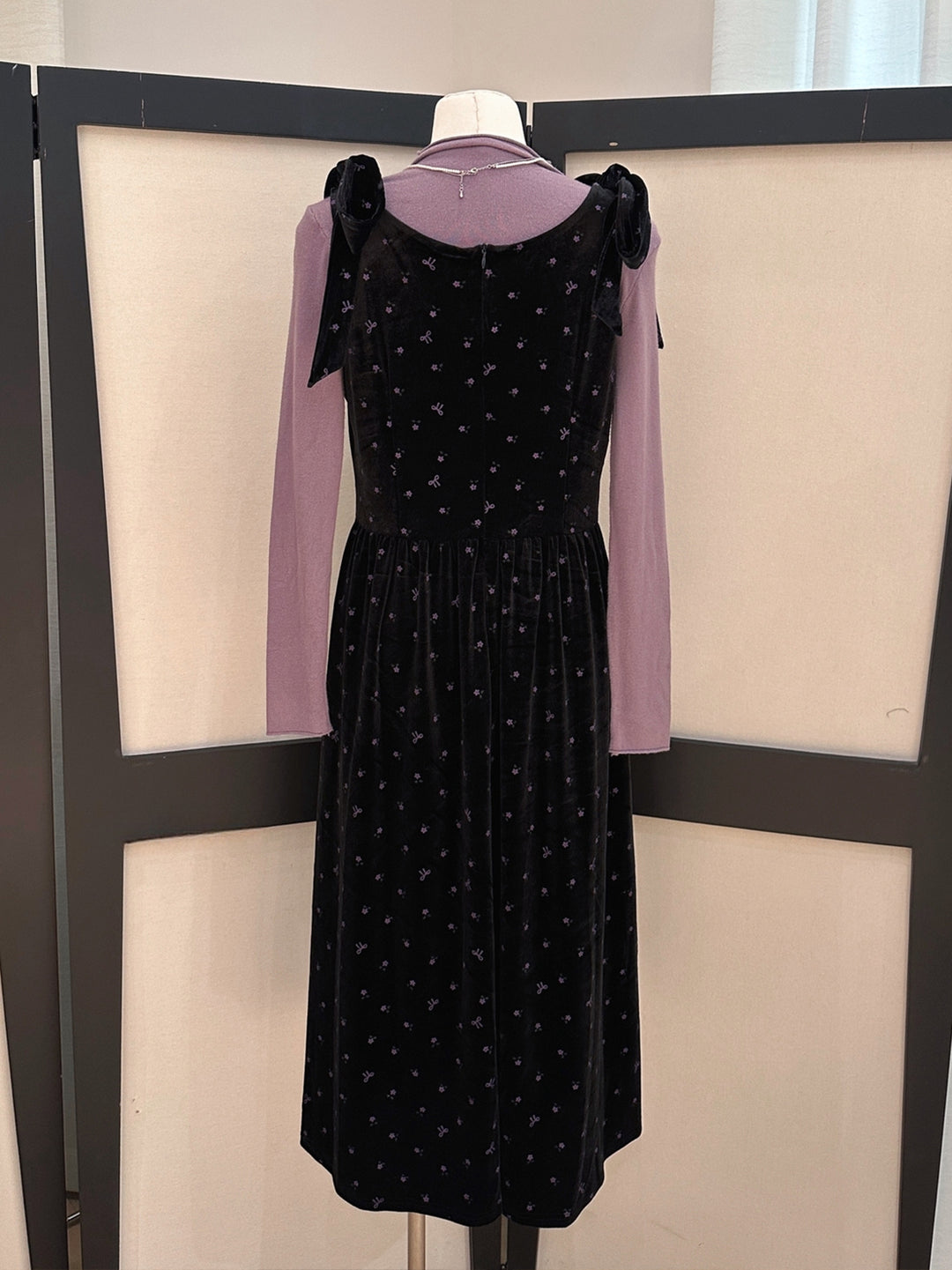 【set】ベルベットロングワンピース×ハイネックトップスセット Q9244