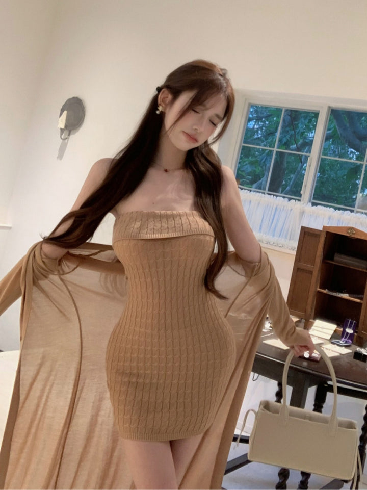 【set】ニットチューブドレス×ロングカーディガンセット Q9272