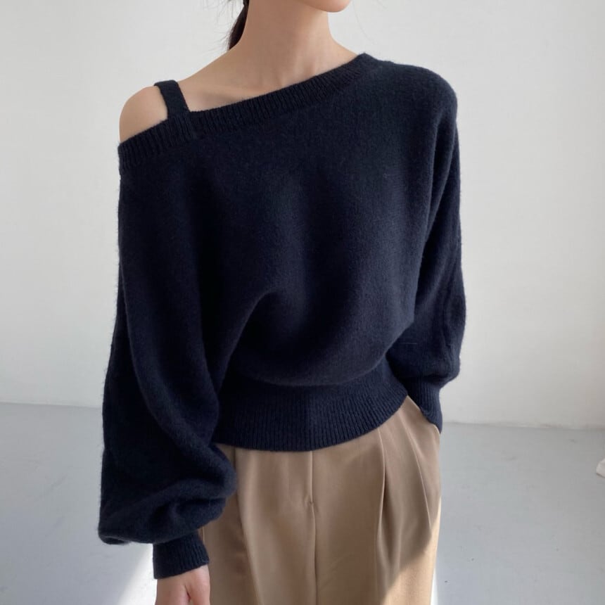 【tops】オフショルダーニットセーター　M18161