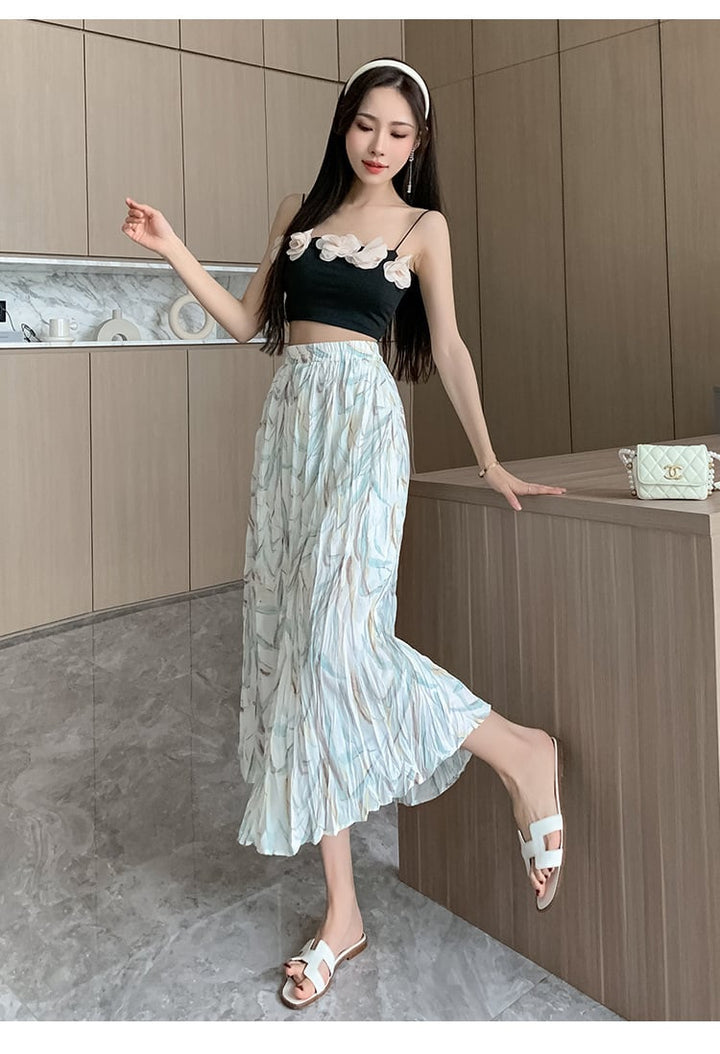 【bottoms】話題沸騰中 オシャレプリーツ花柄スカート　M17036