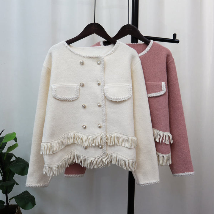 【outer】ダブルボタンフリンジニットカーデ　M17856