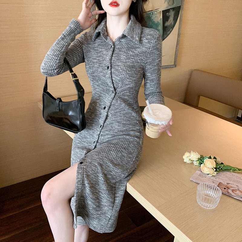 【dress】ボタンデザインニットワンピース　M17994