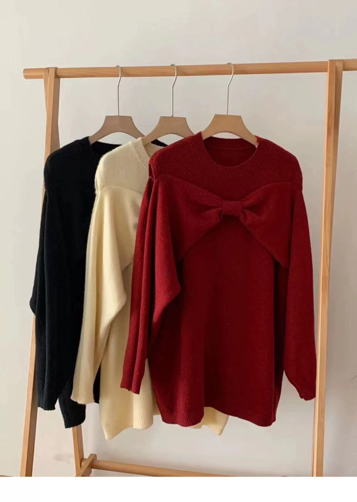 【tops】リボン付きクルーネックニットセーター　M17749