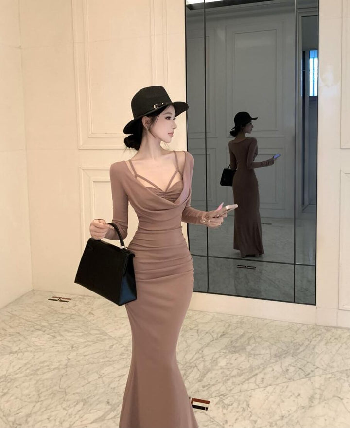 【dress】ストラップショルダーマーメイドワンピース Q7420