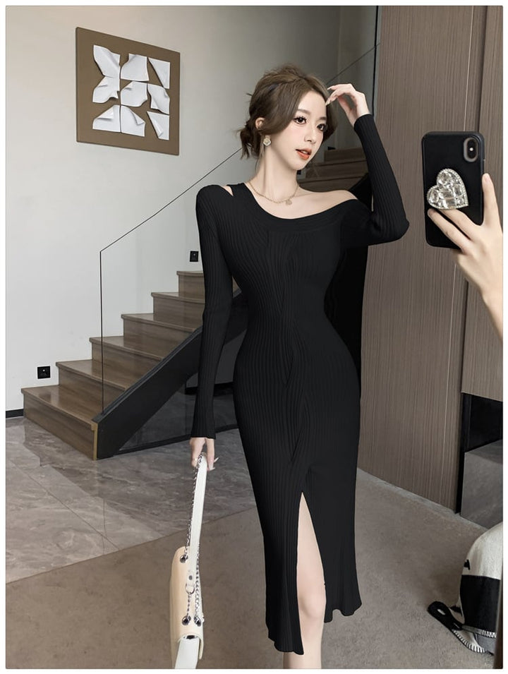 【dress】オフショルダースリットワンピース　M18403